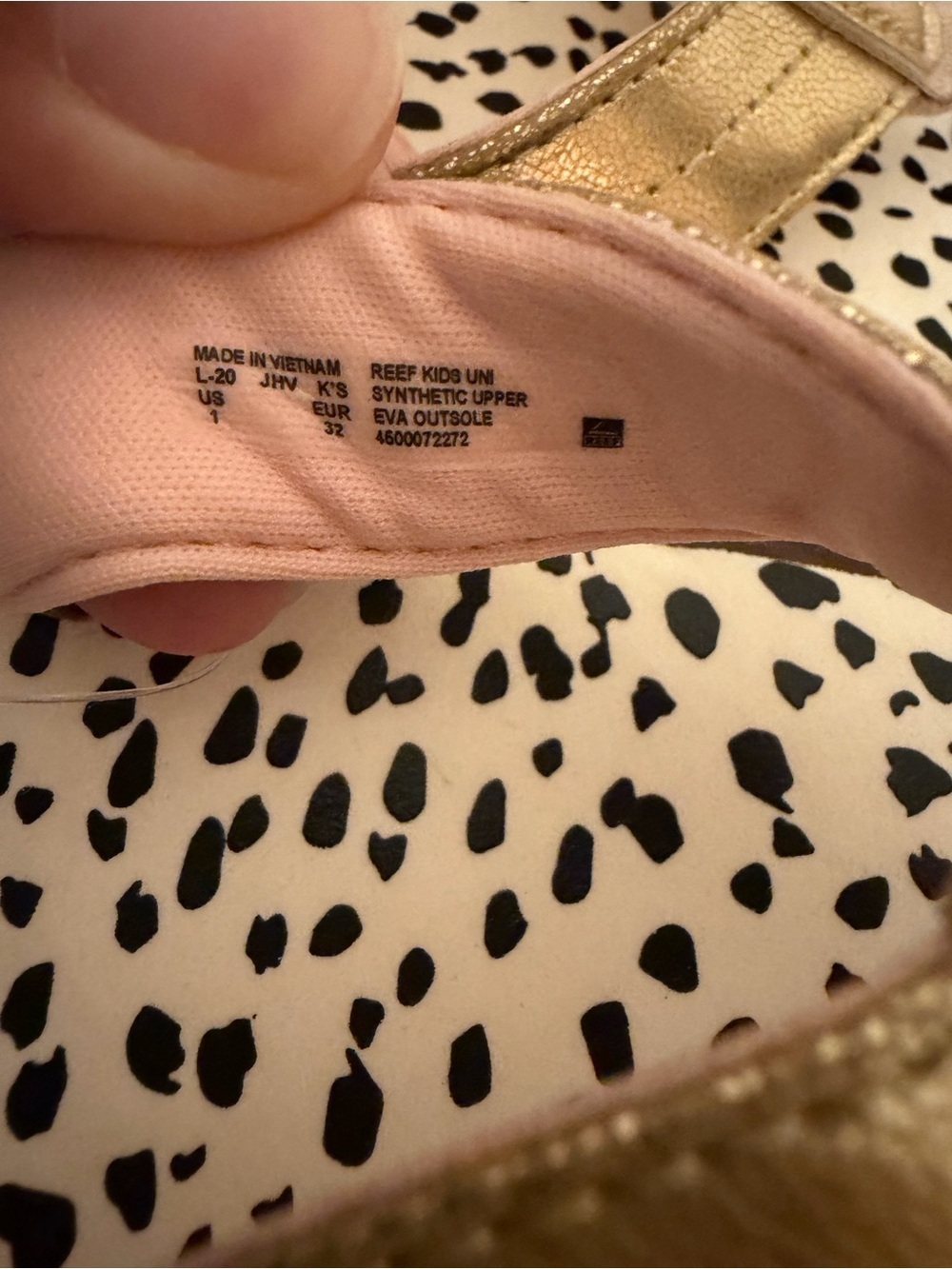 Reef Girls Gold and Pink Dalmatian Print Flip Flops - Picture 3 of 4